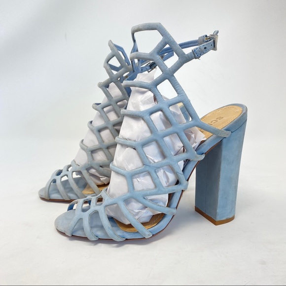 Schutz Jaden Baby Blue Cage Sandal Block Heels Size 6 - Picture 2 of 8